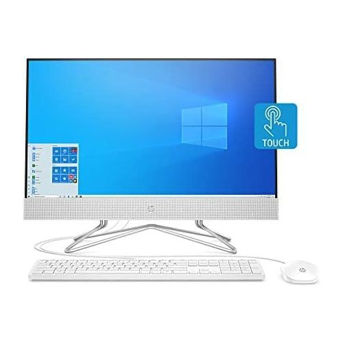 에이치피 HP 24-inch All-in-One Touchscreen Desktop Computer, AMD Athlon Silver 3050U Processor, 4 GB RAM, 256 GB SSD, Windows 10 Home (24-df0030, White), Snow White