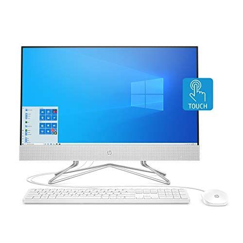 에이치피 HP 24-inch All-in-One Touchscreen Desktop Computer, AMD Athlon Silver 3050U Processor, 4 GB RAM, 256 GB SSD, Windows 10 Home (24-df0030, White), Snow White
