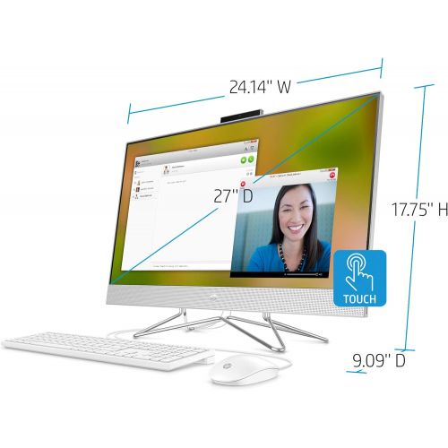 에이치피 HP 27-inch Touchscreen All-in-One Desktop Computer, AMD Ryzen 5 4500U Processor,16 GB RAM, 512 GB SSD, Windows 10 Home (27-dp0160, Silver)