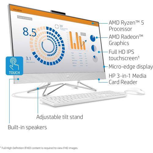 에이치피 HP 27-inch Touchscreen All-in-One Desktop Computer, AMD Ryzen 5 4500U Processor,16 GB RAM, 512 GB SSD, Windows 10 Home (27-dp0160, Silver)