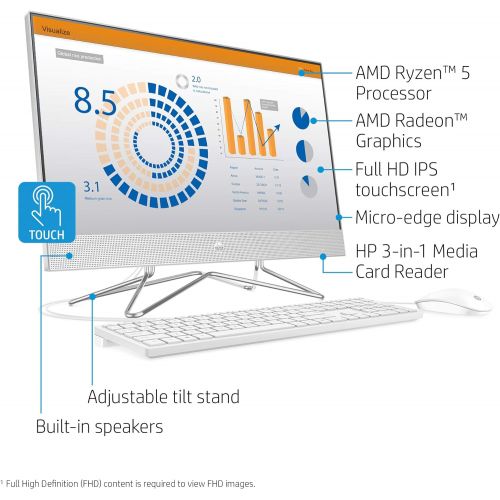 에이치피 HP 24-inch All-in-One Touchscreen Desktop Computer, AMD Ryzen 5 4500U Processor, 12 GB RAM, 512 GB SSD, Windows 10 Home (24-dp0160, Silver)