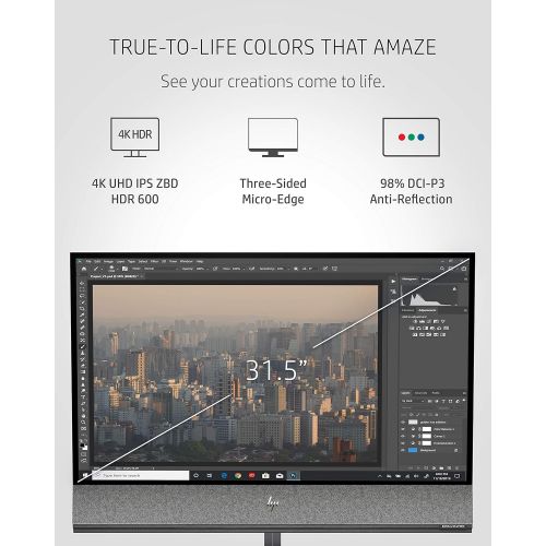 에이치피 HP Envy All-in-One PC, NVIDIA GeForce RTX 2070, 10th Gen Intel Core i7-10700 Processor, 32 GB RAM, 1 TB SSD Storage, 31.5” 4K UHD Display, Wide-Color-Gamut & 600 nits Peak Brightne