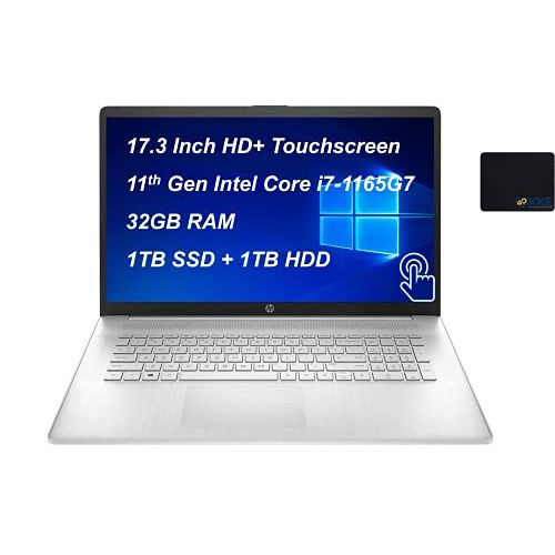 에이치피 2021 Newest HP Laptop, 17.3 HD+ Touchscreen, 11th Gen Intel Core i7-1165G7 Processor up to 4.7GHz, 32GB DDR4 Memory, 1T PCIe SSD + 1TB HDD, Webcam, WiFi-6, Backlit Keyboard, Win10