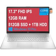 HP 17 Laptop 17.3 FHD IPS Anti-Glare Display 11th Gen Intel 4-Core i5-1135G7 (Beats i7-10510U) 12GB RAM 512GB SSD + 1TB HDD Intel Iris Xe Graphics HDMI Win10 Pro Silver + USB-C Ada