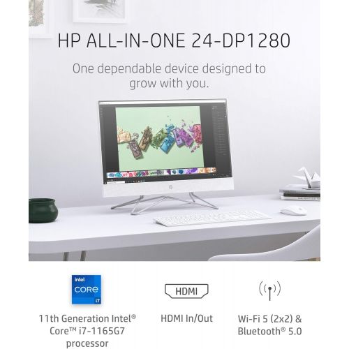 에이치피 HP 24 All-in-One PC, 11th Gen Intel i7-1165G7 Processor, 16 GB RAM, 512 GB SSD Storage, Full HD 23.8” Touchscreen, Windows 10 Home, Remote Work Ready, Wireless Mouse and Keyboard (