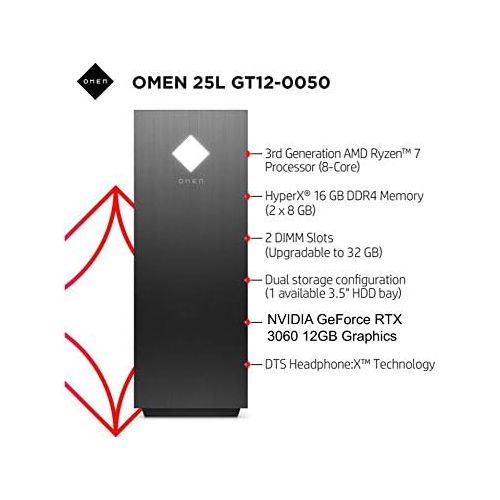 에이치피 2021 Newest HP OMEN 30L Gaming Desktop PC, AMD 8-Core Ryzen 7 5800X(Up to 4.7GHz), GeForce RTX 3060 Ti, HyperX 16 GB RAM, 1TB SSD+1TB HDD, Windows 10, 750W PSU, Liquid Cooling, RGB