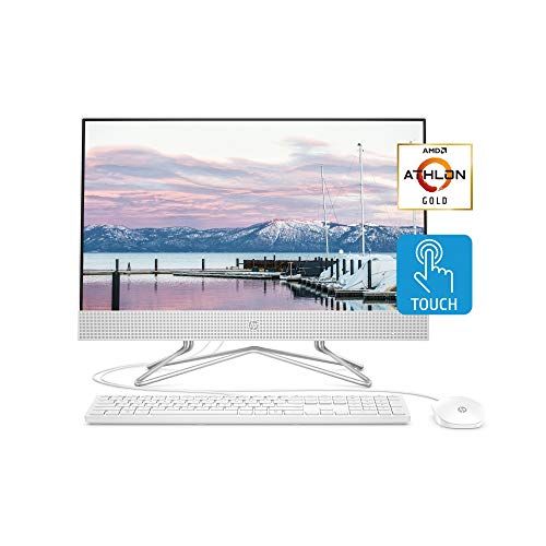 에이치피 HP 24-inch All-in-One Touchscreen Desktop Computer, AMD Athlon Gold 3150U Processor, 8 GB RAM, 512 GB SSD, Windows 10 Home (24-df0040, White), Snow White