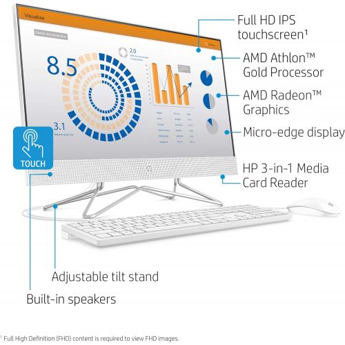 에이치피 HP 24-inch All-in-One Touchscreen Desktop Computer, AMD Athlon Gold 3150U Processor, 8 GB RAM, 512 GB SSD, Windows 10 Home (24-df0040, White), Snow White