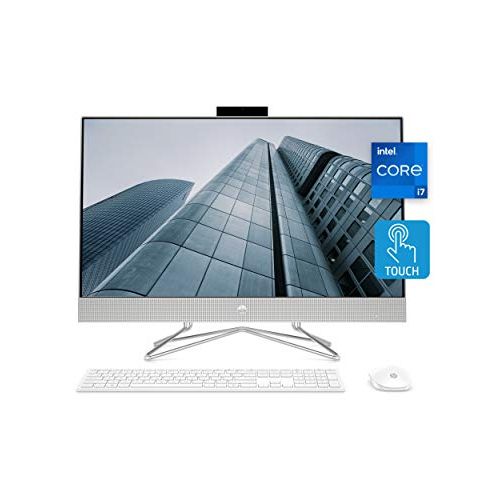 에이치피 HP 27 All-in-One PC, 11th Gen Intel Core i7-1165G7 Processor, 16 GB RAM, 512 GB SSD, 27 Full HD Touchscreen, Windows 10 Home, Wireless Mouse & Keyboard, Dual-Array Mic, 1080p Webca