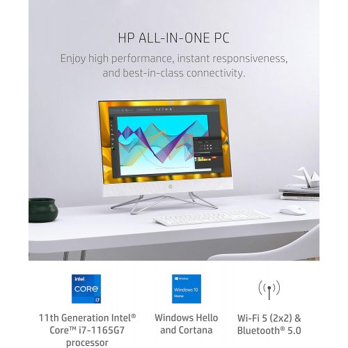 에이치피 HP 27 All-in-One PC, 11th Gen Intel Core i7-1165G7 Processor, 16 GB RAM, 512 GB SSD, 27 Full HD Touchscreen, Windows 10 Home, Wireless Mouse & Keyboard, Dual-Array Mic, 1080p Webca