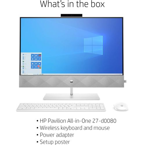 에이치피 HP Pavilion 27-inch All-in-One Desktop, 10th Gen Intel i7-10700T Processor, 16 GB RAM, 1 TB SSD Storage, Full HD IPS Touchscreen, Windows 10 Home, Wireless Keyboard and Mouse Combo