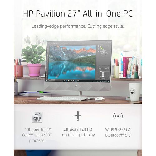 에이치피 HP Pavilion 27-inch All-in-One Desktop, 10th Gen Intel i7-10700T Processor, 16 GB RAM, 1 TB SSD Storage, Full HD IPS Touchscreen, Windows 10 Home, Wireless Keyboard and Mouse Combo