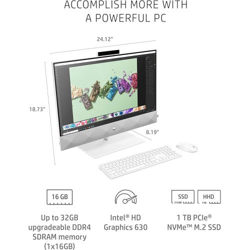 에이치피 HP Pavilion 27-inch All-in-One Desktop, 10th Gen Intel i7-10700T Processor, 16 GB RAM, 1 TB SSD Storage, Full HD IPS Touchscreen, Windows 10 Home, Wireless Keyboard and Mouse Combo