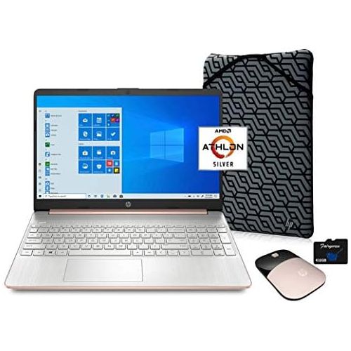 에이치피 2021 HP 15.6 HD Laptop Computer, AMD Athlon Silver N3050U, 4GB RAM, 128GB SSD, HDMI, USB-C, WiFi, Webcam, Windows 10 S with Office 365 for 1 Year, Mouse, Sleeve + Fairywren Card (R