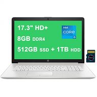 HP 17 Laptop I 17.3 HD+ I 11th Gen Intel 4-Core i5-1135G7 ( i7-1065G7) I 8GB DDR4 512GB SSD + 1TB HDD I Intel Iris Xe Graphic I Backlit KB DVD-RW Win10 Silver + 32GB MicroSD Card