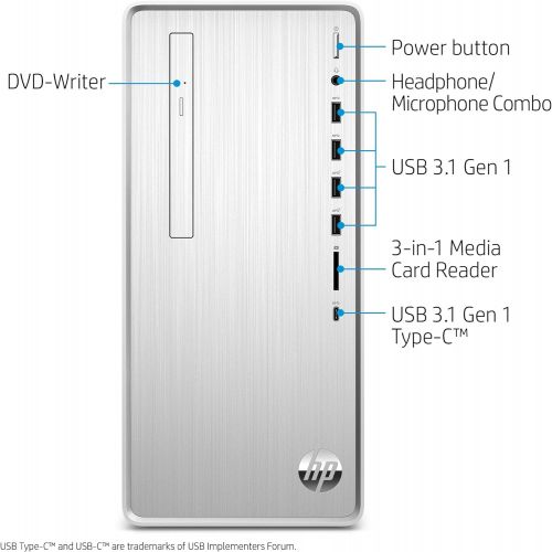 에이치피 HP Pavilion Desktop Computer, Intel Core i5-9400, 12GB RAM, 1TB Hard Drive, 256 GB SSD, Windows 10 (TP01-0050, Silver), Natural Silver