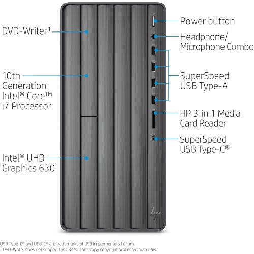 에이치피 HP ENVY Desktop Computer, Intel Core i7-10700, 16 GB RAM, 1 TB Hard Drive & 512 GB SSD Storage, Windows 10 Pro (TE01-1022, 2020 Model)