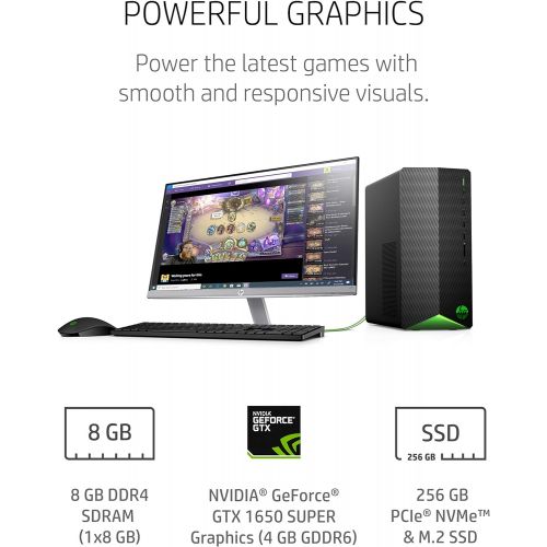 에이치피 HP Pavilion Gaming Desktop, NVIDIA GeForce GTX 1650 Super, Intel Core i3-10100, 8 GB DDR4 RAM, 256 GB PCIe NVMe SSD, Windows 11, USB Mouse and Keyboard, Compact Tower Design (TG01-