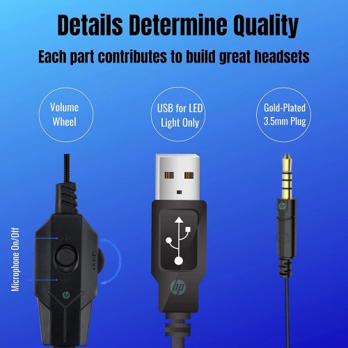 에이치피 HP Wired Stereo Gaming Headset with mic, for PS4, Xbox One, Nintendo Switch, PC, Mac, Laptop, Over Ear Headphones PS4 Headset Xbox One Headset and LED Light