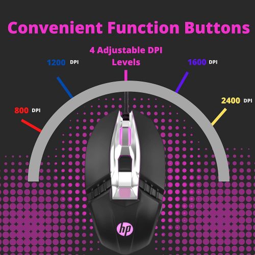 에이치피 HP RGB Wired Gaming Mouse, Adjustable DPI, Programmable Buttons with Breathing Light, Ergonomic Design USB Computer Mice