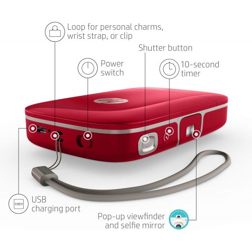 에이치피 HP Sprocket 2-in-1 Portable Photo Printer & Instant Camera Bundle with 8GB microSD Card and Zink Photo Paper ? Red (5MS97A)