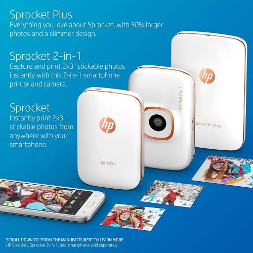 에이치피 HP Sprocket Plus Instant Photo Printer, Print 30% Larger Photos on 2.3x3.4 Sticky-Backed Paper ? White (2FR85A)