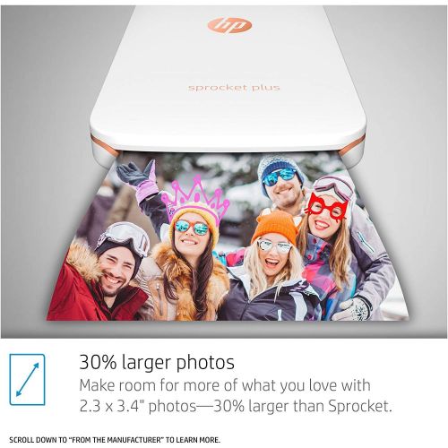 에이치피 HP Sprocket Plus Instant Photo Printer, Print 30% Larger Photos on 2.3x3.4 Sticky-Backed Paper ? White (2FR85A)