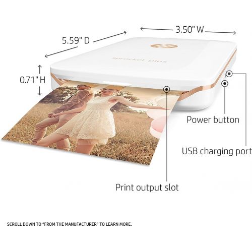 에이치피 HP Sprocket Plus Instant Photo Printer, Print 30% Larger Photos on 2.3x3.4 Sticky-Backed Paper ? White (2FR85A)