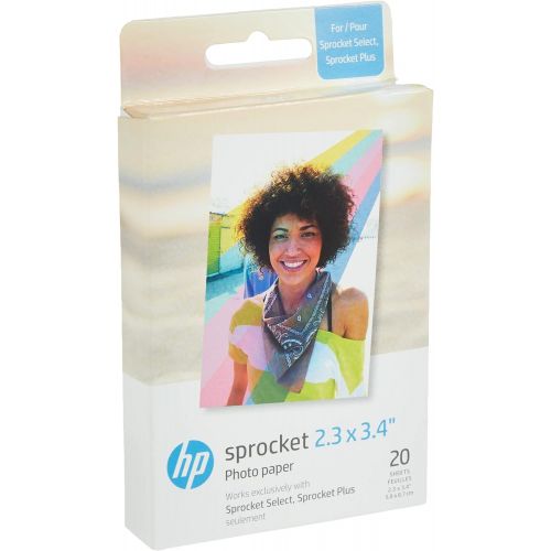 에이치피 HP Sprocket 2.3 x 3.4 Premium Zink Sticky Back Photo Paper (20 Sheets) Compatible with HP Sprocket Select and Plus Printers.