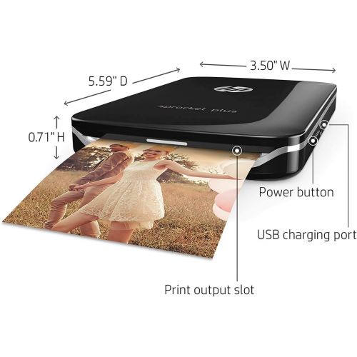 에이치피 HP Sprocket Plus Instant Photo Printer (Black) Prints on 2.3x3.4” Zink Sticky Back Pictures Straight from Smartphone & Social Media.