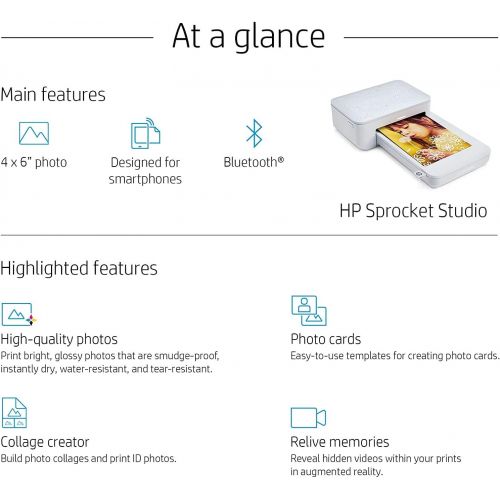 에이치피 [아마존베스트]HP Sprocket Studio 4x6” Instant Photo Printer  Print Photos from Your iOS, Android Devices & Social Media