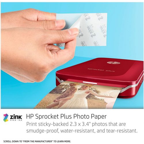 에이치피 [아마존베스트]HP Sprocket Plus Instant Photo Printer (Red) Prints on 2.3x3.4” Zink Sticky Back Pictures Straight from Smartphone & Social Media.