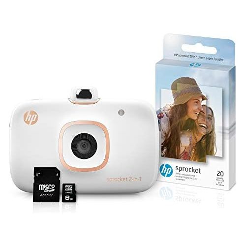 에이치피 [아마존베스트]HP Sprocket 2-in-1 Portable Photo Printer & Instant Camera Bundle with 8GB MicroSD Card and ZINK Photo Paper  White (5MS95A)