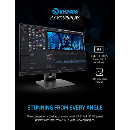 에이치피 [아마존베스트]HP VH240a 23.8-Inch Full HD 1080p IPS LED Monitor with Built-In Speakers and VESA Mounting, Rotating Portrait & Landscape, Tilt, and HDMI & VGA Ports (1KL30AA) - Black