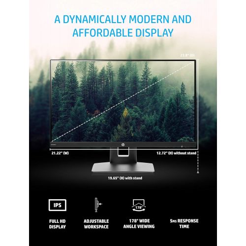 에이치피 [아마존베스트]HP VH240a 23.8-Inch Full HD 1080p IPS LED Monitor with Built-In Speakers and VESA Mounting, Rotating Portrait & Landscape, Tilt, and HDMI & VGA Ports (1KL30AA) - Black