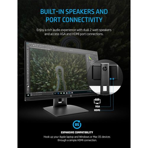 에이치피 [아마존베스트]HP VH240a 23.8-Inch Full HD 1080p IPS LED Monitor with Built-In Speakers and VESA Mounting, Rotating Portrait & Landscape, Tilt, and HDMI & VGA Ports (1KL30AA) - Black