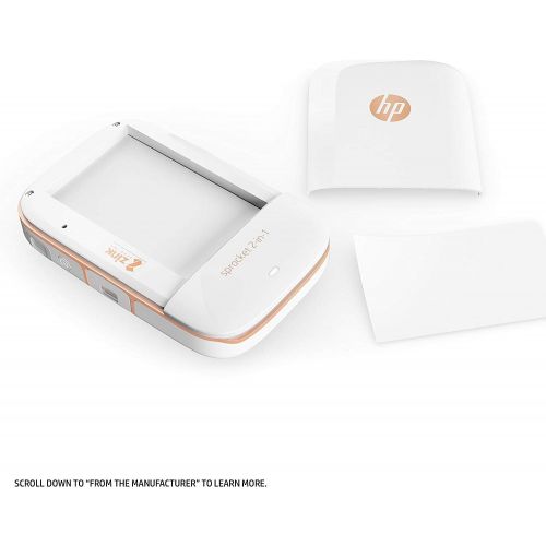 에이치피 [아마존베스트]HP Sprocket 2-in-1 Portable Photo Printer & Instant Camera, print social media photos on 2x3 sticky-backed paper (2FB96A), 2:1 White, 4.8 x 3 x 1.1