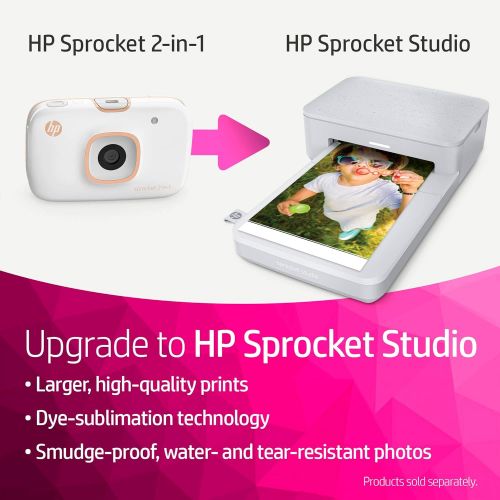 에이치피 [아마존베스트]HP Sprocket 2-in-1 Portable Photo Printer & Instant Camera, print social media photos on 2x3 sticky-backed paper (2FB96A), 2:1 White, 4.8 x 3 x 1.1