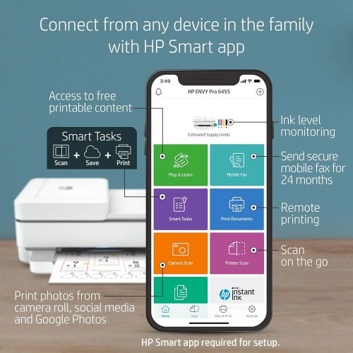 에이치피 [아마존베스트]HP ENVY Pro 6455 Wireless All-in-One Printer, Mobile Print, Scan & Copy, Auto Document Feeder, Works with Alexa (5SE45A)