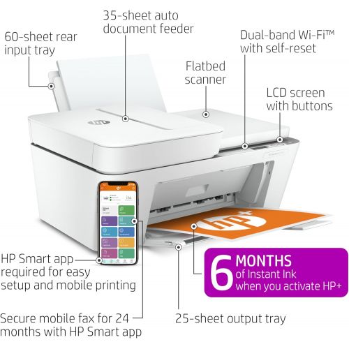 에이치피 HP DeskJet 4155e All-in-One Wireless Color Printer, with bonus 6 months free Instant Ink with HP+ (26Q90A) , White