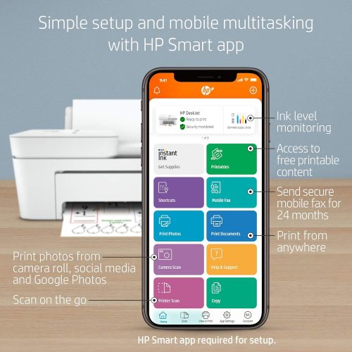 에이치피 HP DeskJet 4155e All-in-One Wireless Color Printer, with bonus 6 months free Instant Ink with HP+ (26Q90A) , White