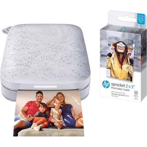 에이치피 HP Sprocket Portable Photo Printer (2nd Edition) ? Instantly print 2x3 sticky-backed photos from your phone ? [Luna Pearl] [1AS85A] and Sprocket Photo Paper, 50 Sheets