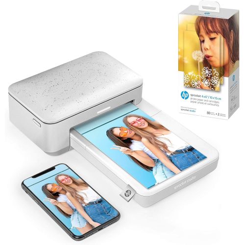 에이치피 HP Sprocket Studio 4x6” Instant Photo Printer ? Print Photos from Your iOS, Android Devices & Social Media with HP Sprocket Studio 4x6 Photo Paper &-Cartridges (80 Sheets-2-Cartrid