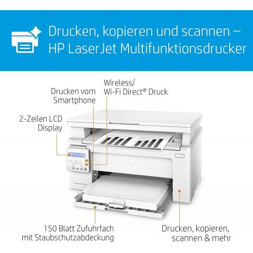에이치피 [아마존베스트]HP LaserJet Pro M130nw Laser Printer Multifunction Device (Black and White Printer, Scanner, Copier, WLAN, LAN, Airprint) White