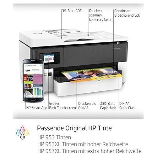 에이치피 [아마존베스트]HP OfficeJet Pro A3All-In-One Printer (DIN A3 Printer, Scanner, Copier, Fax, WiFi, Duplex, Apple AirPrint) - White