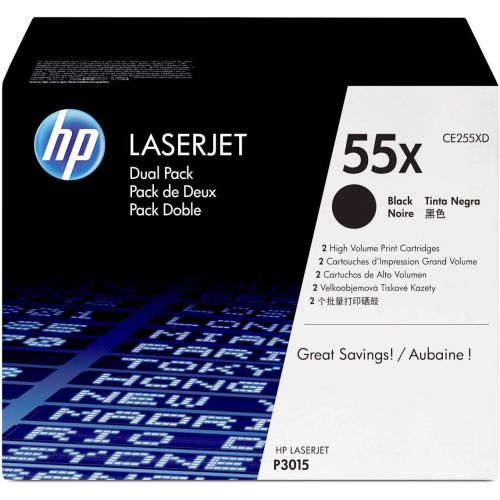 에이치피 HP 55X (CE255X) Black Toner Cartridge High Yield, 2 Toner Cartridges (CE255XD) for HP LaserJet Enterprise 525 P3015 HP LaserJet Pro M521