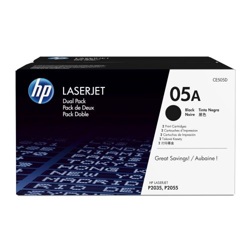 에이치피 HP 05A (CE505A) Black Toner Cartridge, 2 Toner Cartridges (CE505D) for HP LaserJet P2055 P2055d P2055dn P2055x