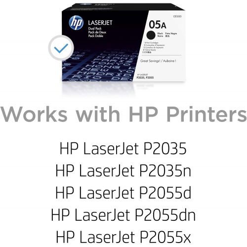 에이치피 HP 05A (CE505A) Black Toner Cartridge, 2 Toner Cartridges (CE505D) for HP LaserJet P2055 P2055d P2055dn P2055x