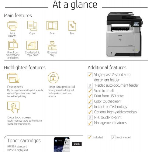 에이치피 HP Laserjet Pro MFP M521dn Mono A4 MFP Laser Printer - 42ppm, Copy, Print, Scan, Fax, Duplex