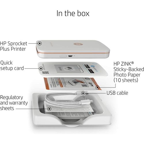 에이치피 HP Sprocket Plus Instant Photo Printer, Print 30% Larger Photos on 2.3x3.4 Sticky-Backed Paper  White (2FR85A)